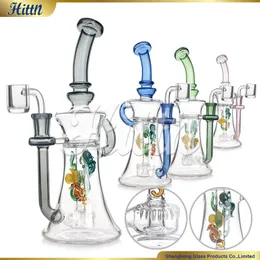 Glass Bong Recycler Dab Rig Huckahs Glass Bong Showerhead Percolator Water Pipe 14mm Quartz Banger 흡연 액세서리 9.5 인치 420 Hot Sale