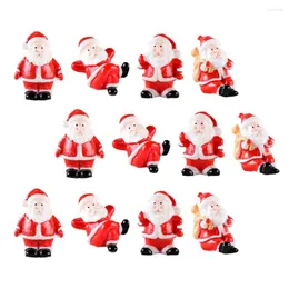 Estatuetas decorativas 12 peças mini estatueta papai noel ornamento miniaturas de natal enfeites artesanato suprimentos de festa resina decoração infantil