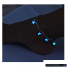 Anklets Anklets Lights Europe och USA Ladies Beach Wind Blue Five - spetsig stjärna Tassel Anklet Luminous St Sqcgwn DHSELL DHFGS