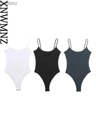 T-shirt das mulheres XNWMNZ 2023 Nova Moda Feminina Strappy Top Mulher Casual Versátil Correias Finas Slim Fit Feminino Chic Bodysuit L240201
