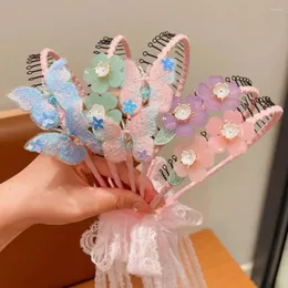 Acessórios de cabelo Floral Crianças Streamer Headbands Bonito HeadWear Estilo Coreano Dentes Trançado Hoop Borboleta Fita Banda Presente