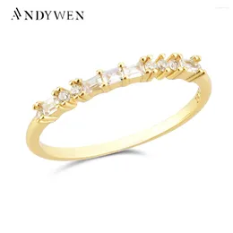 حلقات الكتلة Andywen 925 Sterling Silver 2024 Gold Square Zircon CZ Party Ring واضحة خاصة نساء كريستال زفاف هدية فاخرة المجوهرات