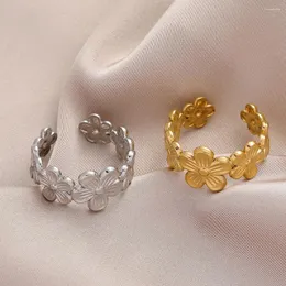 Anelli a grappolo DIEYURO Acciaio inossidabile 316L Francese Elegante forma di fiore di pruno Fascino aperto Hanamade 2024 Ly Anello per donna Matrimonio regolabile