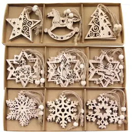 Christmas Decorations 12PCS/Box Wooden Pendants Hollow Snowflake/Santa/Tree Hanging Ornaments For Tree Decoration Neol DIY Gifts
