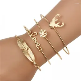 Bangle 4pcs/مجموعة الأزياء قرون ندفة الثلج للنساء البوهيمي المجوهرات المعدنية الهدية عيد الحب هدية