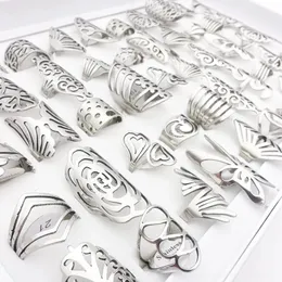 MixMax 20pcs Fashion Stainless Steel Rings for Women Mix Styles Carved Flowers Butterfly Unique Party Jewelry Wholesale Lot 240201