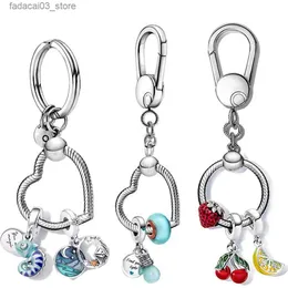 Keychains Lanyards 2021 New Listing 925 Sterling Silver Heart Shape Key Chain Fit Original Charm Pendant for Women 보석 패션 선물 Q240201