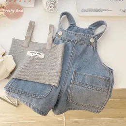 Kleidungssets Baby Mädchen Outfit Set Weste Hosenträger Säugling Kleinkind Kind Ärmelloses Top Jean Shorts Sommer Lässige Denim Kleidung 1-10Y