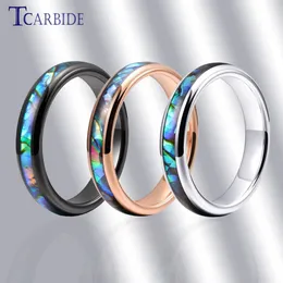 4mm Women Ring Tungsten Wedding Band Abalone Shell Inlay Domed Polished Trendy Jewelry 240201