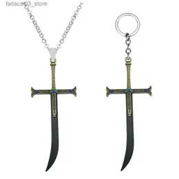 Keychains Lanyards Dracule Mihawk Keychain Black Sword Key Chain Yoru for Men Anime Accessories Car Key Ring Llaveros Q240201