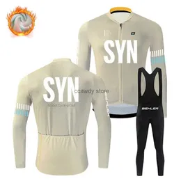 Herrspårar Biehr Ny vintertermal fece män Long Seves Cycling Jersey Set Syn Bicyc Clothing Suit Road Bike Uniform Ropa CiclismOH2421