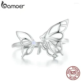 Cluster Rings Bamoer 925 Sterling Silver Hollow-out Delicate Butterfly Opening Ring Elf Adjustable For Women Fine Jewelry