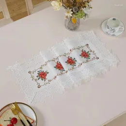 Tapetes de mesa de alta qualidade rosa flor linho bordado lugar tapete almofada pano placemat copo café coaster doily natal casamento cozinha