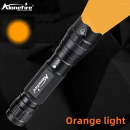 Taschenlampen Taschenlampen Alonefire TK503 Orange Gelbes Licht LED Taktische Taschenlampe Zoombare Selbstverteidigung Tragbare Laterne Camping Lampe