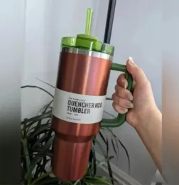 Wassermelon Mondschein H2.0 40 Unzen Edelstahl Tumbler Tassen mit Silikongriff Deckel Strohwegstangen Auto Becher trinken weiter kalte Wasserflaschen DHL