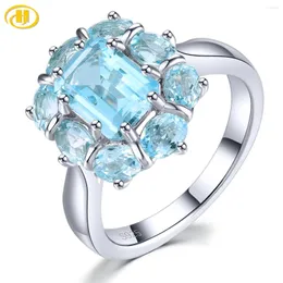 Cluster Rings Natural Sky Blue Topaz Solid Silver S925 3.7 S Genuine Gemstone Women Daily Fine Jewelrys Birthday Year Gifts