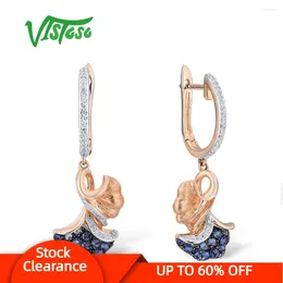 Dangle Earrings Vistoso 14k 585 Rose Gold for Women Warmling Diamond Emerald Blue Leavire Leaves Drop Slevant Fine Jewelry