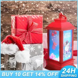 Christmas Decorations Santa Claus Night Lights Hanging Design Vintage Lantern Holiday Parties Candle Durable And Energy-saving Red