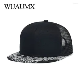 Ball Caps 2024 Summer Mesh Trucker Hats Men Black Flat-Brimmed Cap Women Women Outdoor Sport Hip Hop Snapback Sunscreen Unisex