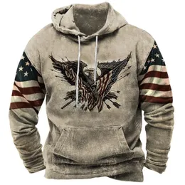 Vintage Men's Hoodie American Flag Pattern Print Sweatshirt Street Fashion Long Sleeve Oversized Loose Y2k Clothing Men Hoodies 240119