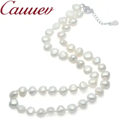 Halsband Cauuev verklig naturlig sötvatten barock pärlhalsband för kvinnor 910 mm pärlsmycken med 925 sterling silver smycken gåva
