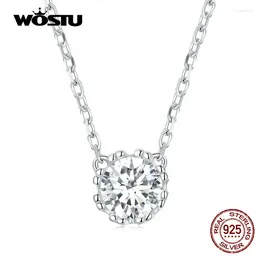 Pendants WOSTU 17.7'' Adjustable 925 Sterling Silver Luxury Zircon Pendant Choker Necklace For Women Fine Wedding Birthday Jewelry Gifts