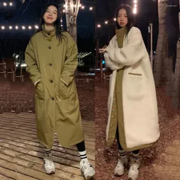 Женские плащи, корейский стиль, осенне-зимние парки 2024, утепленная одежда с двух сторон, верхняя одежда средней длины, хлопковая одежда, женская куртка