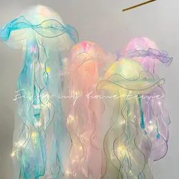 Decorative Figurines Finished Jellyfish Night Light Hanging Decor Bedroom Wall Aesthetics Room Decoration Kids