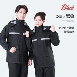 Raincoats Black Reflective Raincoat Rainpants Suit Men's Long Full Body Rainproof Electric Car Women's Split Waterproof Hiking