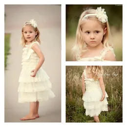 Mädchen Kleider Spitze Baby Mädchen Kleid Sommer Stil Ärmellos Schulterfrei Flauschig 3 Schichten Blume Prinzessin Festzug Party Weiß Hochzeit