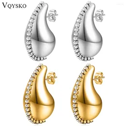 أقراط مسمار Vqysko Hollow Water Drop Zircon Chain Grold and Beautiful الأنيقة للمرأة المجوهرات