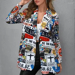 Jaquetas femininas vintage irregular carta impressão blazer jaqueta feminina moda streetwear 2024 elegante senhoras casaco americano elegante