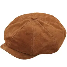 Newsboy Hats X160 Sheep Leather Hat British Warm Fashion Newsboy Hat Mens and Womens Versatile Genuine Leather Beret Caps Wholesale zln240202