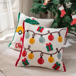 Almofada decoração capa natal santa floco de neve caso algodão quadrado bordado 45x45cm