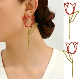 Dangle Earrings Rose Flower Shiny Rhinestone Decor Female Wedding Party Charm Jewelry Luxury Romantic Original Unusual For Women