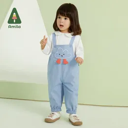Kläderuppsättningar Amila Baby 2024 Spring Long Sleeves T-shirt Jumper Pants Suit For Girls Casual Cutoon Children kläder