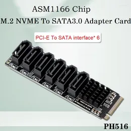 Cabos de computador M.2 MKEY PCI-E Riser Card NVME para SATA3.0 PCIE SATA 6Gpbsx6-Port Expansão ASM1166 Suporte Função PM