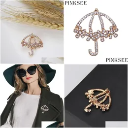 Pins, Broches Pins Broches Pinksee Criativo Bonito Oco Cristal Flor Guarda-chuva Broche Mulheres Meninas Festa de Casamento Charme Moda Jewe Dh0Ex