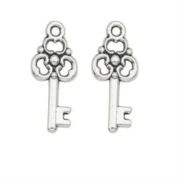 200Pcs lot alloy Key Charms Antique silver Charms Pendant For necklace Jewelry Making findings 22x10mm2630