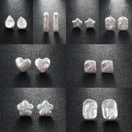 Orecchini a bottone perle d'acqua dolce naturali barocche di forma quadrata e stili multipli gioielli di moda in argento sterling 925 per le donne