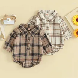 Rompers 2024-09-07 Lioraitiin 0-24M Autumn Infant Baby Boy Long Sleeve Bodysuit Plaid Shirt Jumpsuit Outfit Fall Winter Clothing