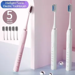 Toothbrush Electric Toothbrush Sonic USB Rechargeable Ultrasonic Automatic Dental Brush IPX7 Waterproof With 5 Brush Heads Q240202