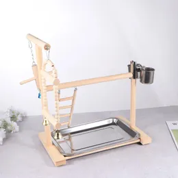 Altre forniture per uccelli Parco giochi per pappagalli Supporto per giochi Cockatiel Legno Persico Palestra Box Scaletta con tazze di mangiatoia Giocattoli Esercizio