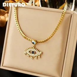 Anhänger Halsketten DIEYURO 316L Edelstahl Vintage Auge Zirkon Halskette Für Frauen Mädchen Mode Choker Kette Nicht-Fading Schmuck Geschenk