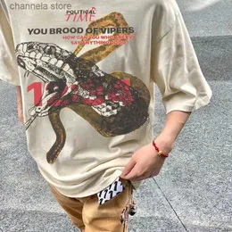 メンズTシャツ良い品質RR123ファッションシャツ男性1 1ヘビ印刷RRR 123女性Tシャツヴィンテージティーコットンショートスリーブメンズ衣料品T240202