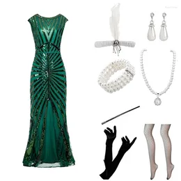 Abbigliamento da palco Flapper Paillettes Nappa Perline per unghie Abito da festa Anni '20 Vintage High-End Banchetto da sera Grande Gatsby Costume da donna