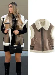 TRAF Gilet di pelliccia Gilet da donna caldo Giacca senza maniche Autunno Inverno Moda Gilet femminile Giacca Cappotto Gilet di pelliccia di pelle per le donne 240124