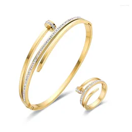 Anéis de casamento Fysara clássico cristal seta cruz pulseira de aço inoxidável anel de cobra para mulheres geometria torção luxo zircão jóias presente conjunto