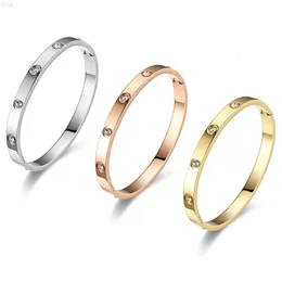 Fashion Jewelry Luxury Love Silver 18k Gold Plated Cubic Zirconia Screw Bangles Stainless Steel Bracelets Femme Women