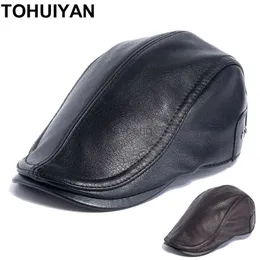 Newsboy Hats Top Grade Leather Newsboy Cap Hat Winter Beret Homme Gatsby Hats Autumn Warm Flat Caps Vintage Boinas Baker Boy Hat for Men zln240202